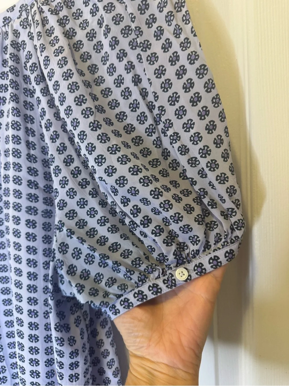 Madewell Size Large Lavender Floral Puff Sleeve Button Front Peasant Blouse